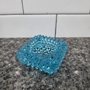 Fenton Aqua Blue Hobnail Glass Candle Holder